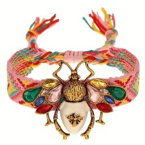 New! Adjustable Alloy Rhinestone Bee Charm Bracelet with Rhinestones